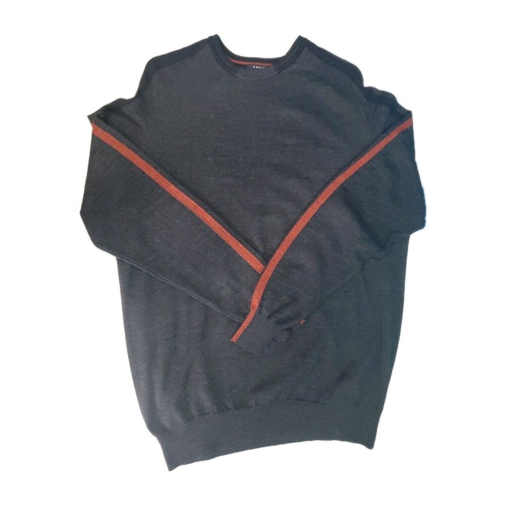 Mens Merino Wool Blend Sweater Xl Crew Neck Striped Sleeve Charcoal Gray By Codi